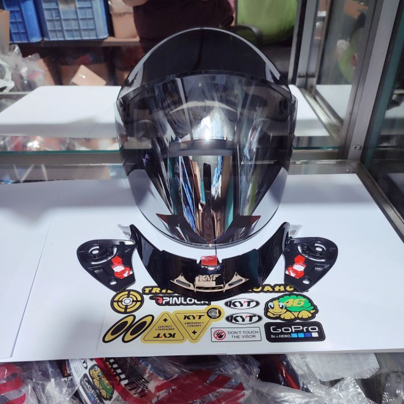 paket kaca Flat visor helm KYT GALAXY + Spoiler + Stiker paket flat visor kyt galaxy iridium