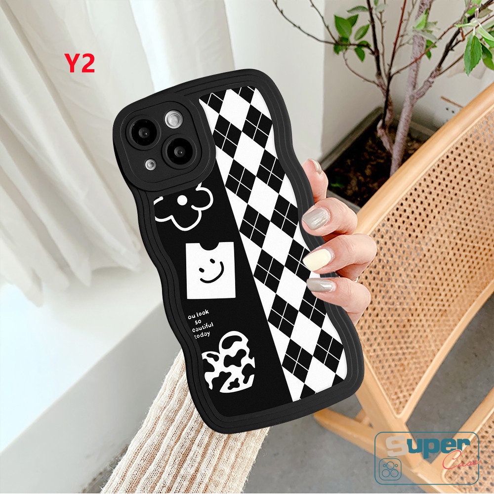 Case Kotak Kotak Catur Diamond Grid Samsung A04 A12 A14 A23 A32 A04s A50 A13 A03s A04E A21s A52 A53 A50s A22 A52s A33 A02s A31 A30s A20 A11 A51 Kartun Monster Kecil Lembut Bergelombang Edge Case