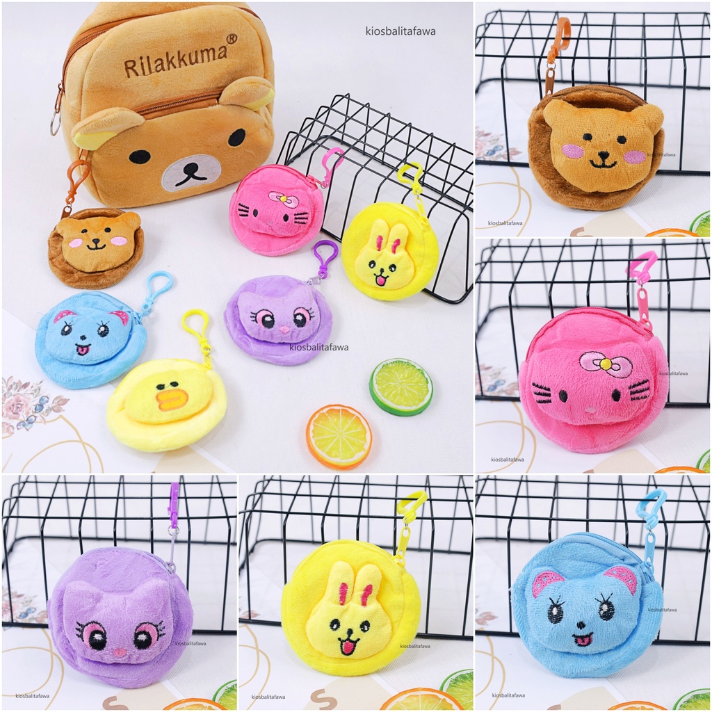 Dompet Koin Karakter / Gantungan Karakter Boneka Tas Mini Import Anak Sekolah Bulu Bordir Babycinnamon