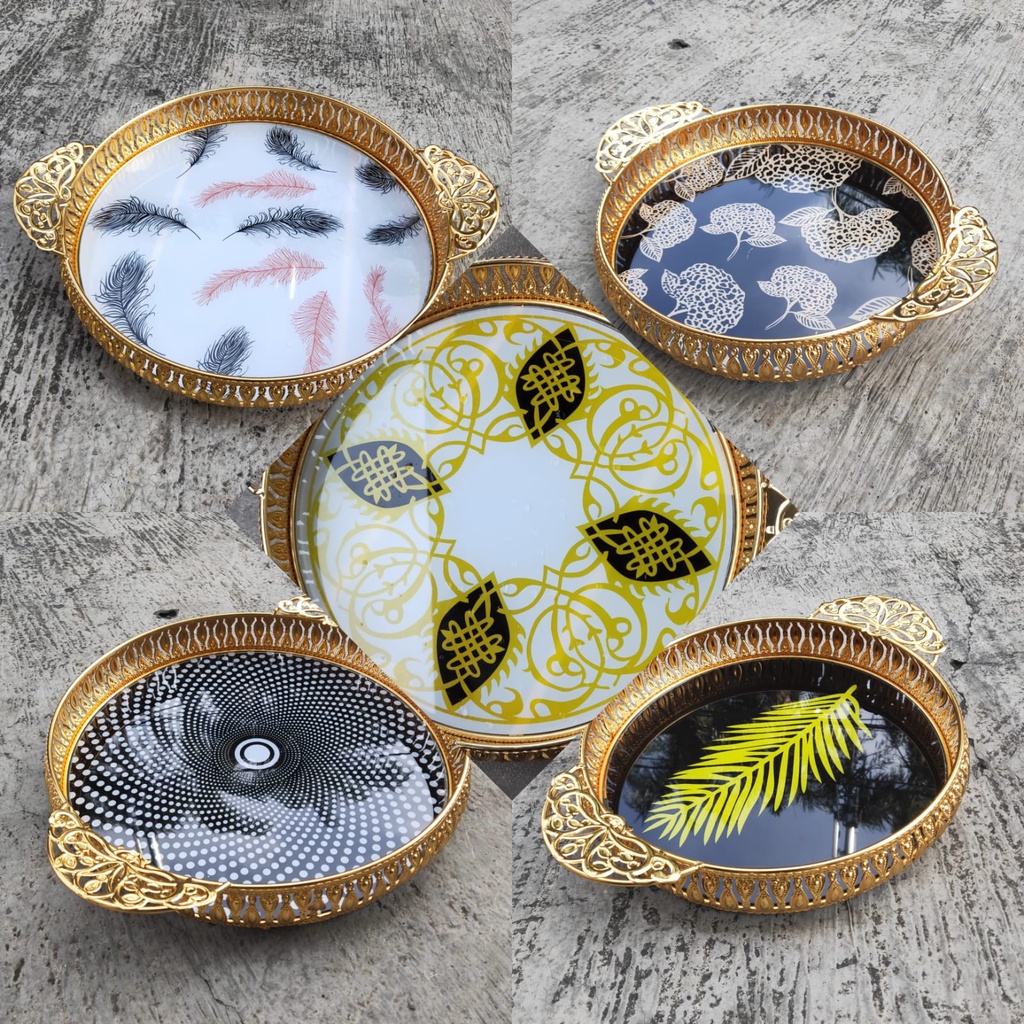 Hiasan Nampan Rumah Tangga / Nampan Gold Bulat