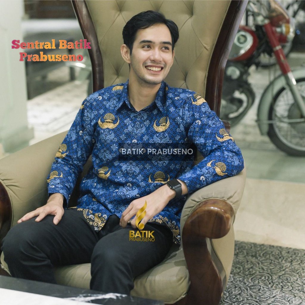 Hem Batik Pria Motif Korpri Kemeja Lengan Panjang Slimfit Batik Prabuseno Full Furing Erro Modern Pr