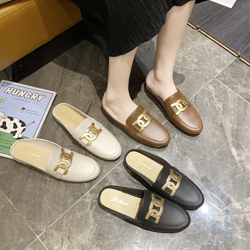 ❀ Chingu ❀ SA028 Sandal Wanita Slip Langsung Simple Trend Flat Fashion Kasual Sendal Wanita Import