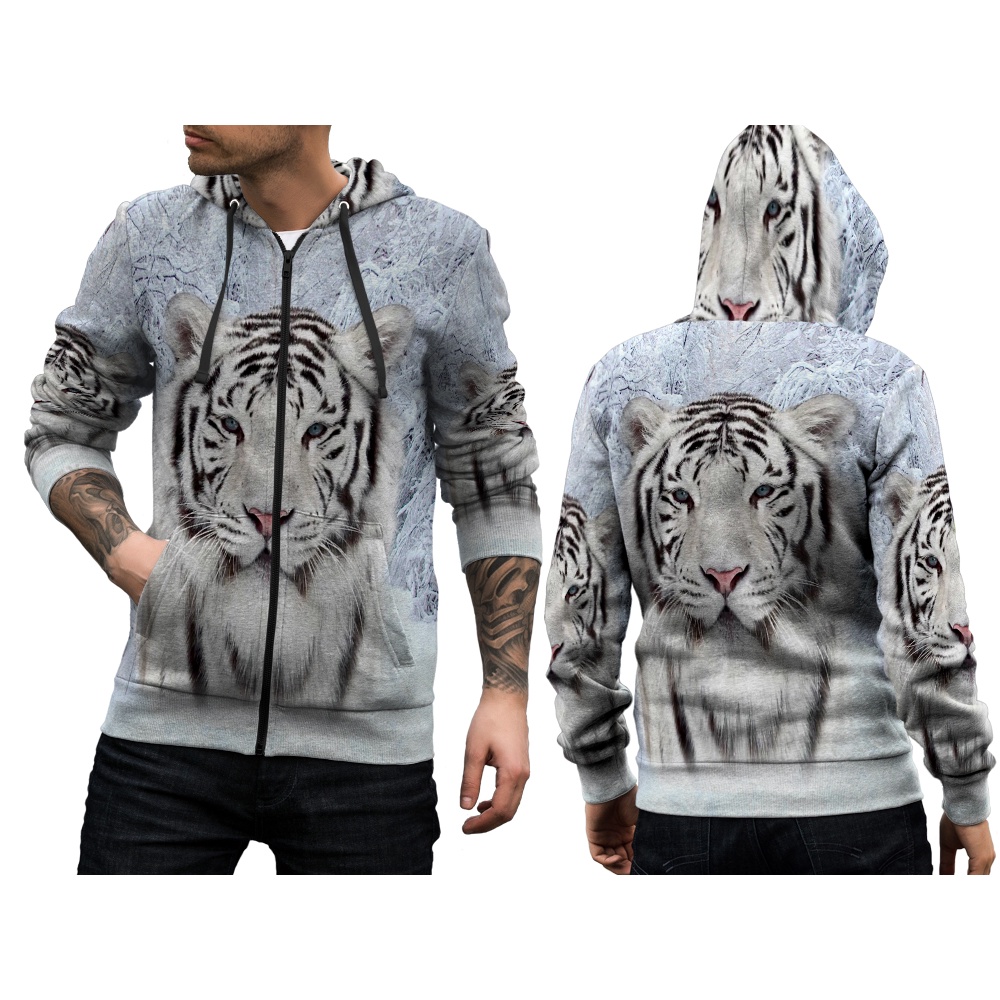 Jaket Motif Harimau Putih / Jaket Gambar HARIMAU keren / Jaket Hoodie Macan Putih Harimau Putih