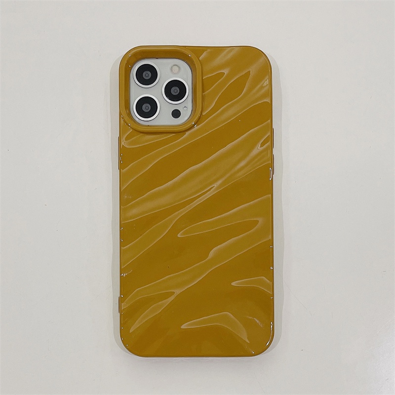 IPHONE Casing Kuning Jahe Cerah Trendy Untuk Iphone11 12 13 14 Pro Max 14Plus Wavy Fall Arrest Case