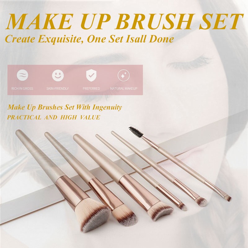 MI SHOPINN - Kuas Make Up 6 PCS Set Lengkap 1 Paket Brush Makeup Kosmetik Kit Aplikator Bedak Founda