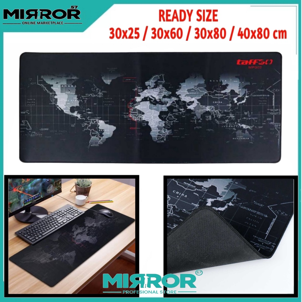 Mouse Pad Gaming XL Desk Mat Motif Peta Dunia 400 x 800 mm Bahan Soft Anti Air, Anti Slip Backing