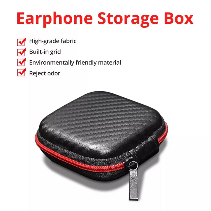 Case Earphone Black Zipper Red - Case Earphone Headset - Case Bag Storage Box