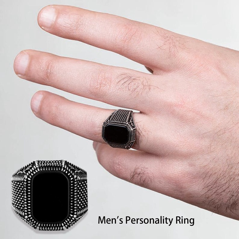 Vintage Fashion Pria Natural Hitam Safir Batu Permata Cincin Birthstone Pertunangan Pernikahan Cincin Anniversary Pria Hadiah Natal