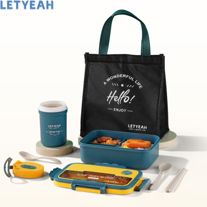 letyeah 1L Lunch box set kotak makan dengan mangkuk sup+tas bekal