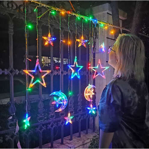 2025 lampu ramadhan 4 meter lampu hias natal lampu kelap kelip lampu tirai bintang bulan waterproof lampu kamar aesthetic lampu hias kamar with eu plug