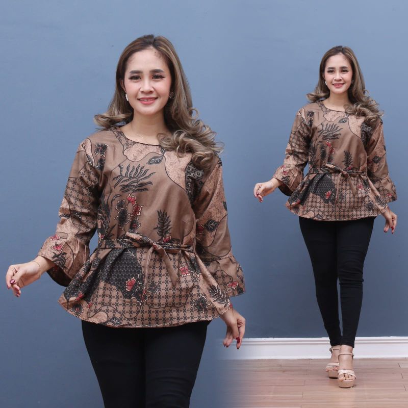 2 - ATASAN BLOUSE BATIK WANITA LENGAN PANJANG || SARIMBIT COUPLE  BATIK PRIA WANITA