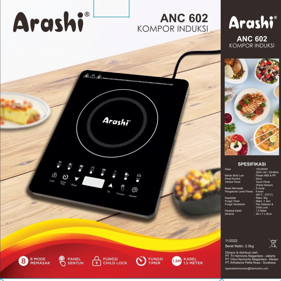 Kompor Listrik Induksi Low Watt ARASHI ANC 602 ( Touch Screen )