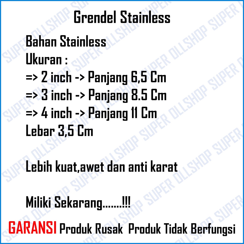 Grendel Pintu Stainless / Grendel Jendela / Slot Pintu / Slot Jendela 2 / 3 / 4 inch Gerendel Slot Murah