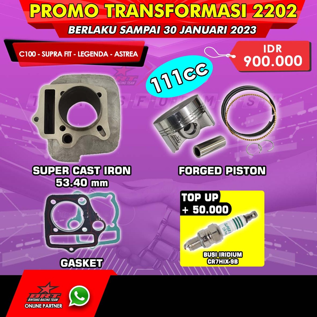 BLOCK CAST IRON FORGED PISTON 53.40 MM BRT - C100 SUPRA FIT LEGENDA ASTREA BINTANG RACING TEAM