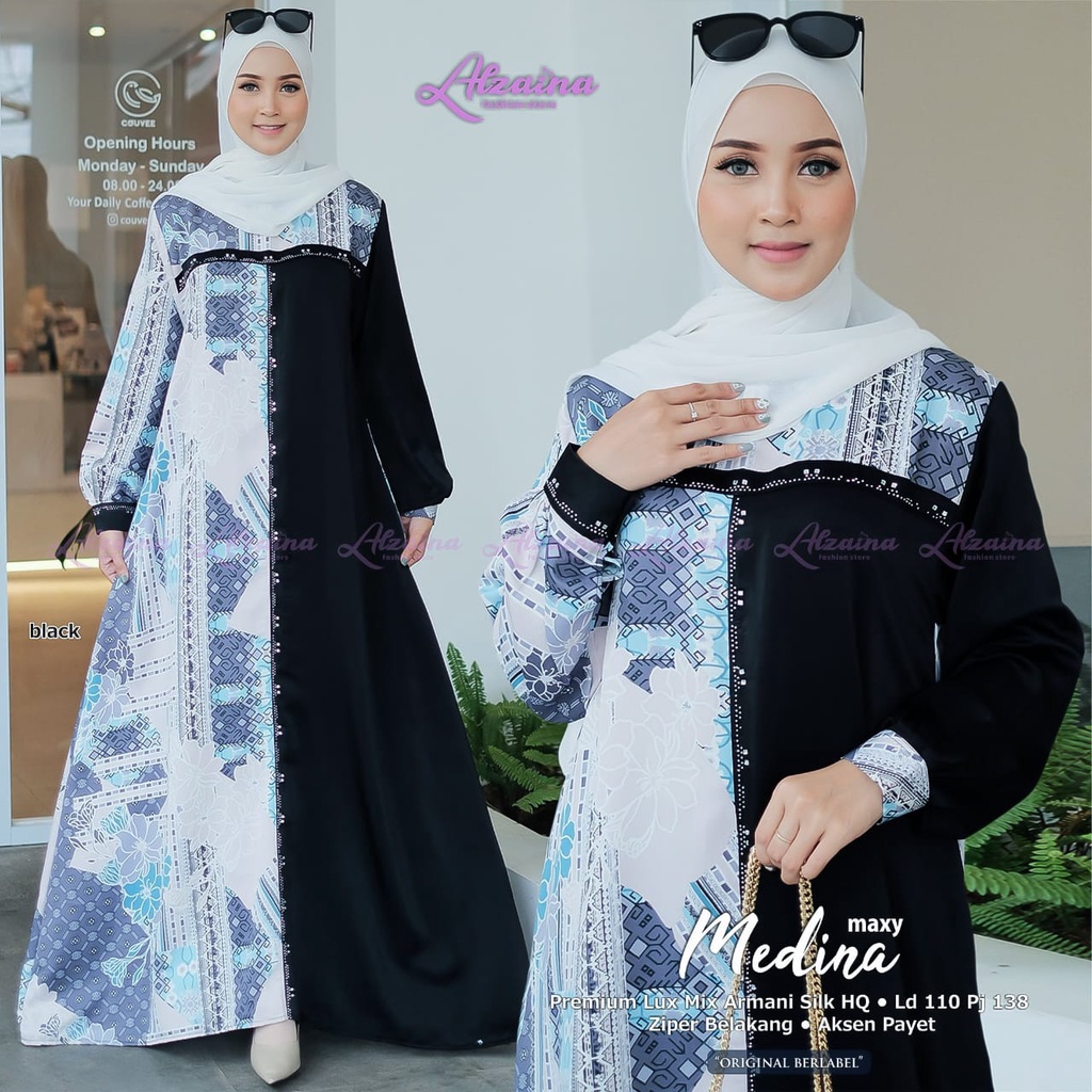 Medina Maxy Abaya Musim Premium Original Fashion Wanita Aksen Payet By Alzaina