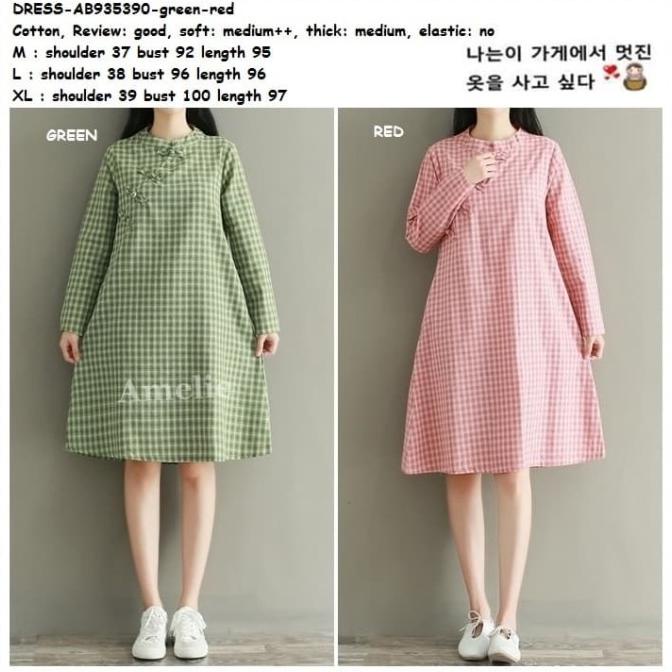 Mini Dress Cheongsam Kotak Lengan Panjang Korea Import Ab935390 Tunik