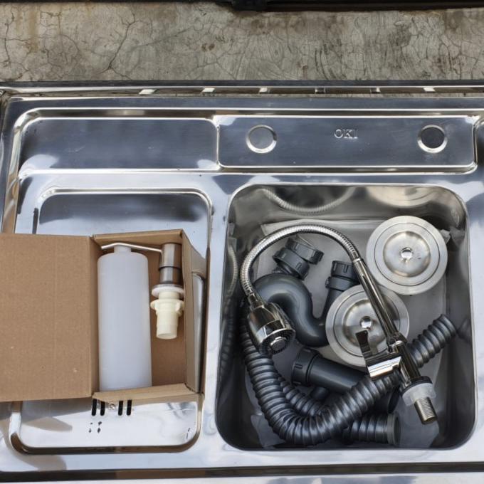 Bak Cuci Piring Stainless 2 Lubang Kitchen Sink Portable Meja 10048