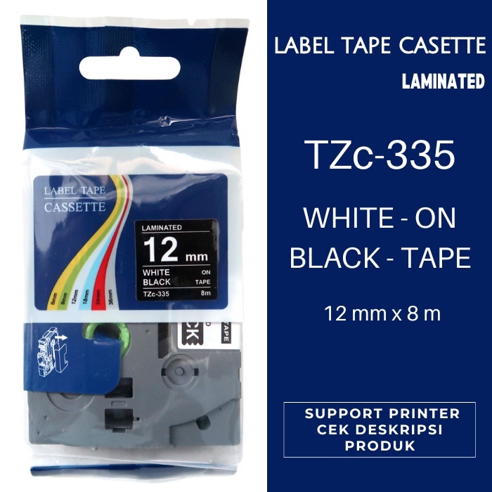 

Compatible Label Tape Brother TZc-335 - White On Black 12mm
