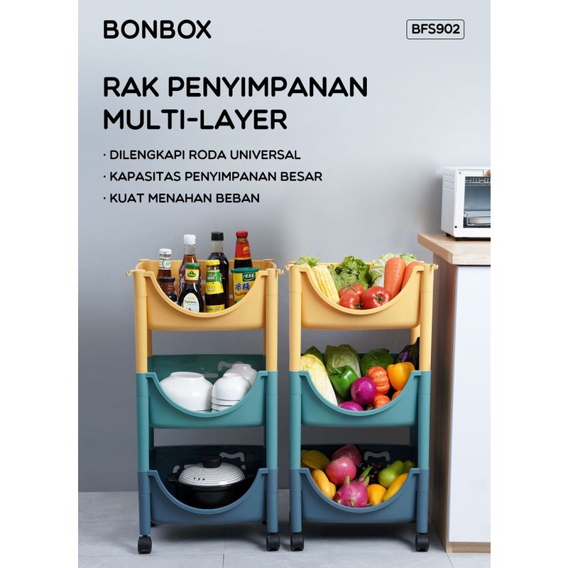 Bonbox Rak Susun 3 Dengan Roda Rak Serbaguna Rak Portable BFS902