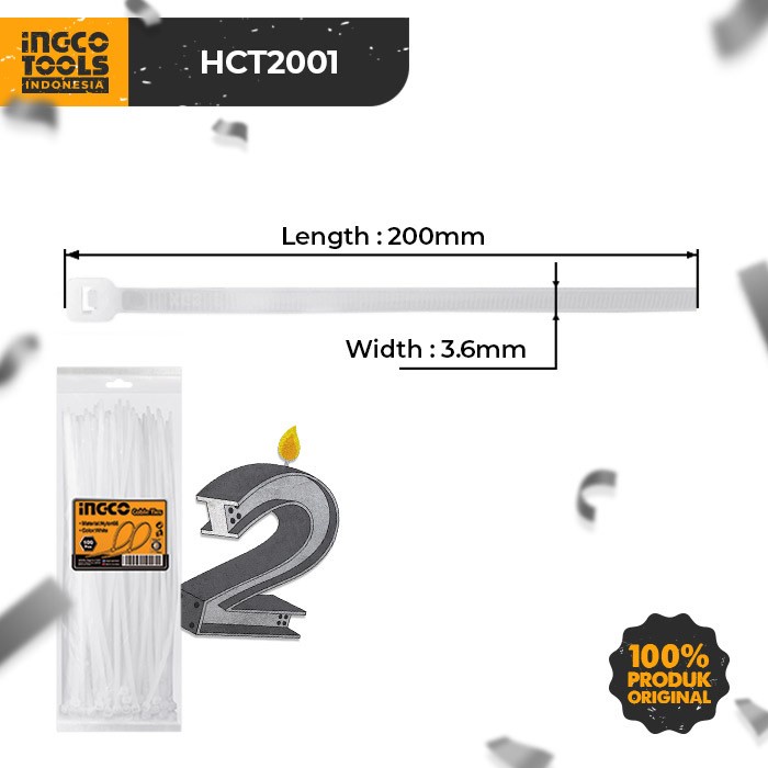 

GRATIS ONGKIR 100-Pcs Cable Ties (20cm Putih) INGCO HCT2001 Tali Kabel Tis Tie Nylon Code 5151