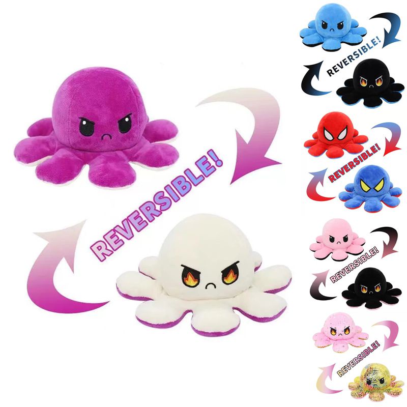 Dua Sisi Flip Reversible Angry Octopus Mainan Mewah Boneka Laut Boneka Binatang