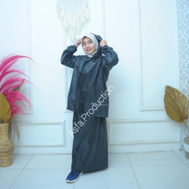 RAINCOAT, JAS HUJAN WANITA SETELAN BAJU DAN ROK DEWASA ANTI AIR