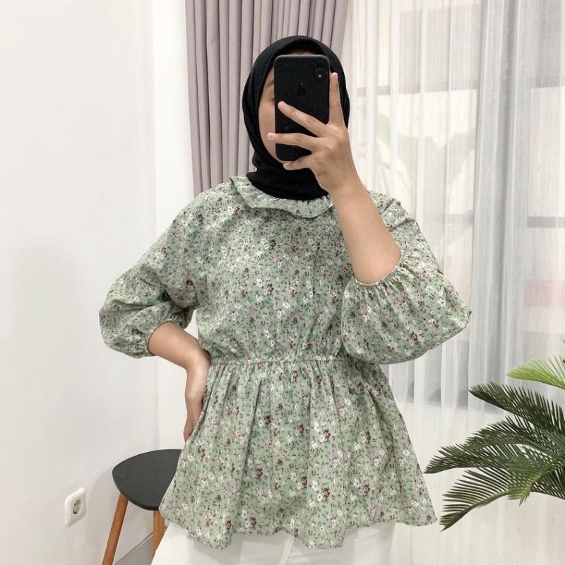 FLOWER VINTAGE KOREAN STYLE BLOUSE- OLLA KOREAN BLOUSE BAHAN WOLFIS