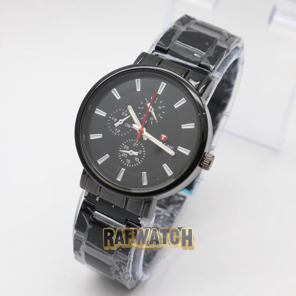 Jam Tangan Pasangan Pria Wanita Analog Casual Rantai Stainless Hitam Silver RPA2