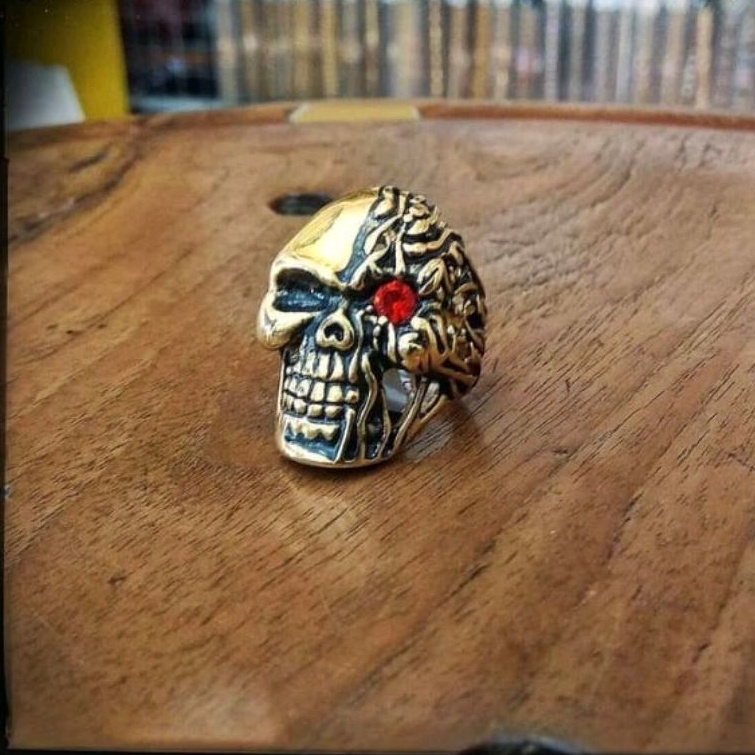 Cincin Titanium Terminator Skull ring Pria Roker