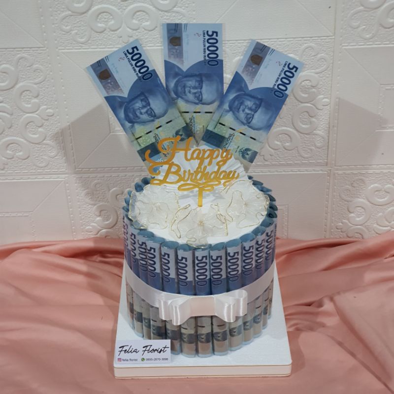 Hadiah Ultah Kado Ulang Tahun Birthday Anniversary Gift Pacar Dummy Cake | Money Cake 1 Tier High Kue Uang