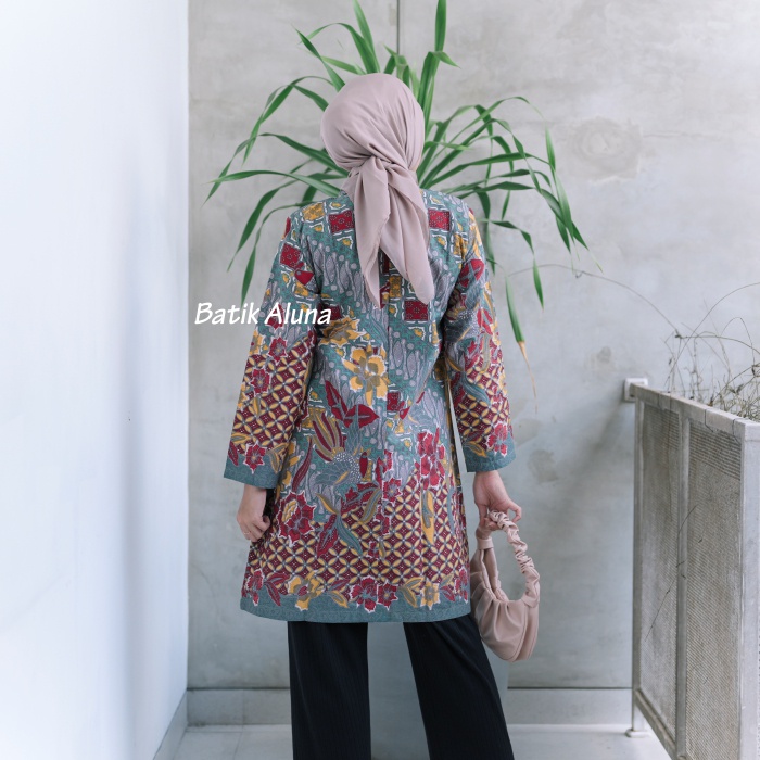 Baju Batik Wanita Premium Modern Kantor Elegan Tunik Lengan Panjang FASHION BATIK ALUNA