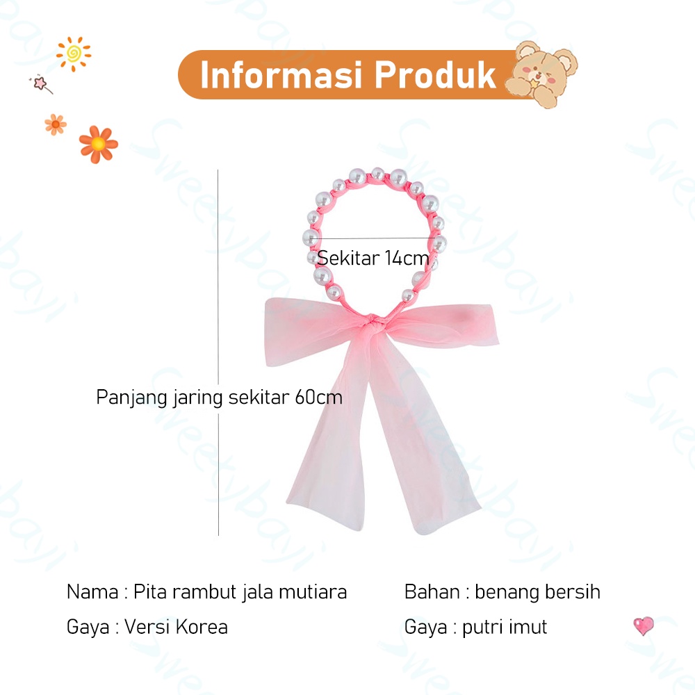 Sweetybayi Bando mutiara tali kepang lucu Headband bandana mutiara korea