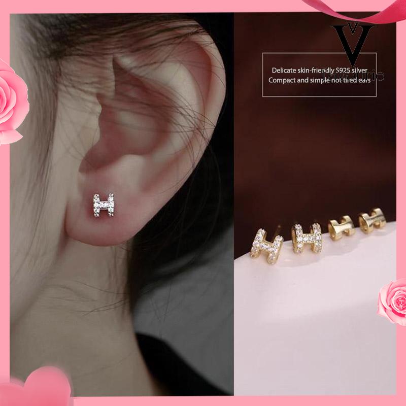 CODMini H Letter Simple Ear Studs Temperamen Indah Anting Semua Cocok untuk Wanita-FA