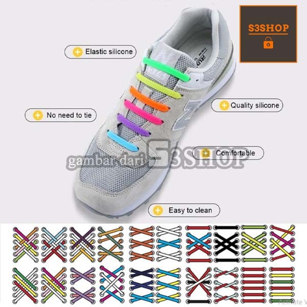 Tali Sepatu Silikon Premium Elastis Free Size Dewasa Anak 16pcs Warna