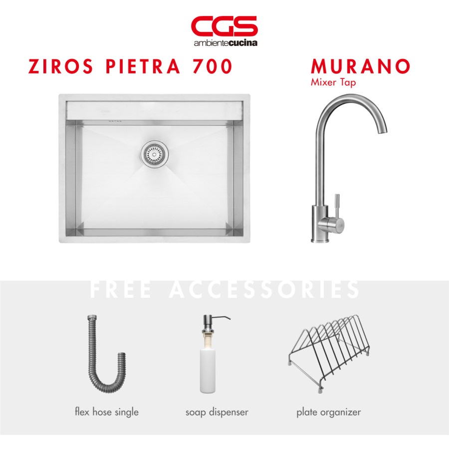 Paket Promo: CGS Ziros Pietra 700 Kitchen Sink + Kran Air CGS Murano