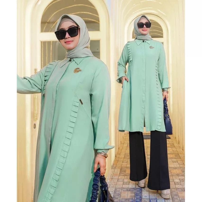 Raya Set Long Tunik Setelan Wanita Celana Panjang Ootd Wanita Set Baju Setelan Wanita Kekinian One Set Jumbo Ld115 cm