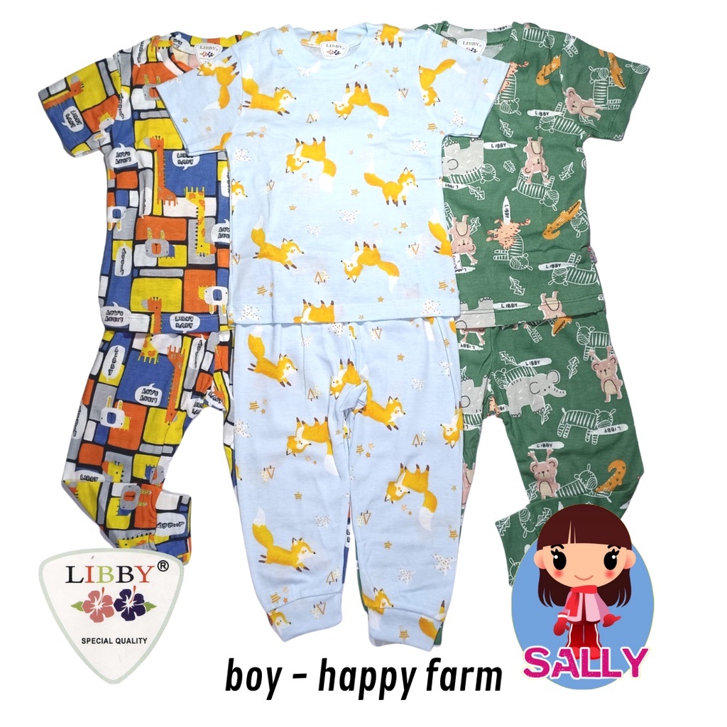 Libby - 3 Setelan Baju Bayi Mix Kaos Oblong Pendek Tipis Celana Panjang Motif Baby Laki Perempuan NB
