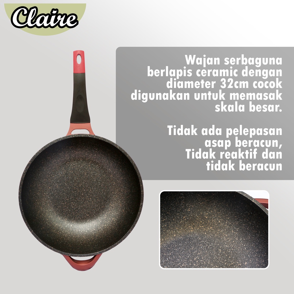 PANCI WOK OMICKO 32CM PAN MARBLE ANTI LENGKET BAHAN SANGAT TEBAL