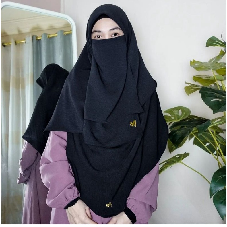 JILBAB INSTAN SEGIEMPAT BAHAN CRINKLE AIR FLOW PREMIUM FREE CADAR DUA LAYER DAN PIN LABEL SUNNI SULTHON