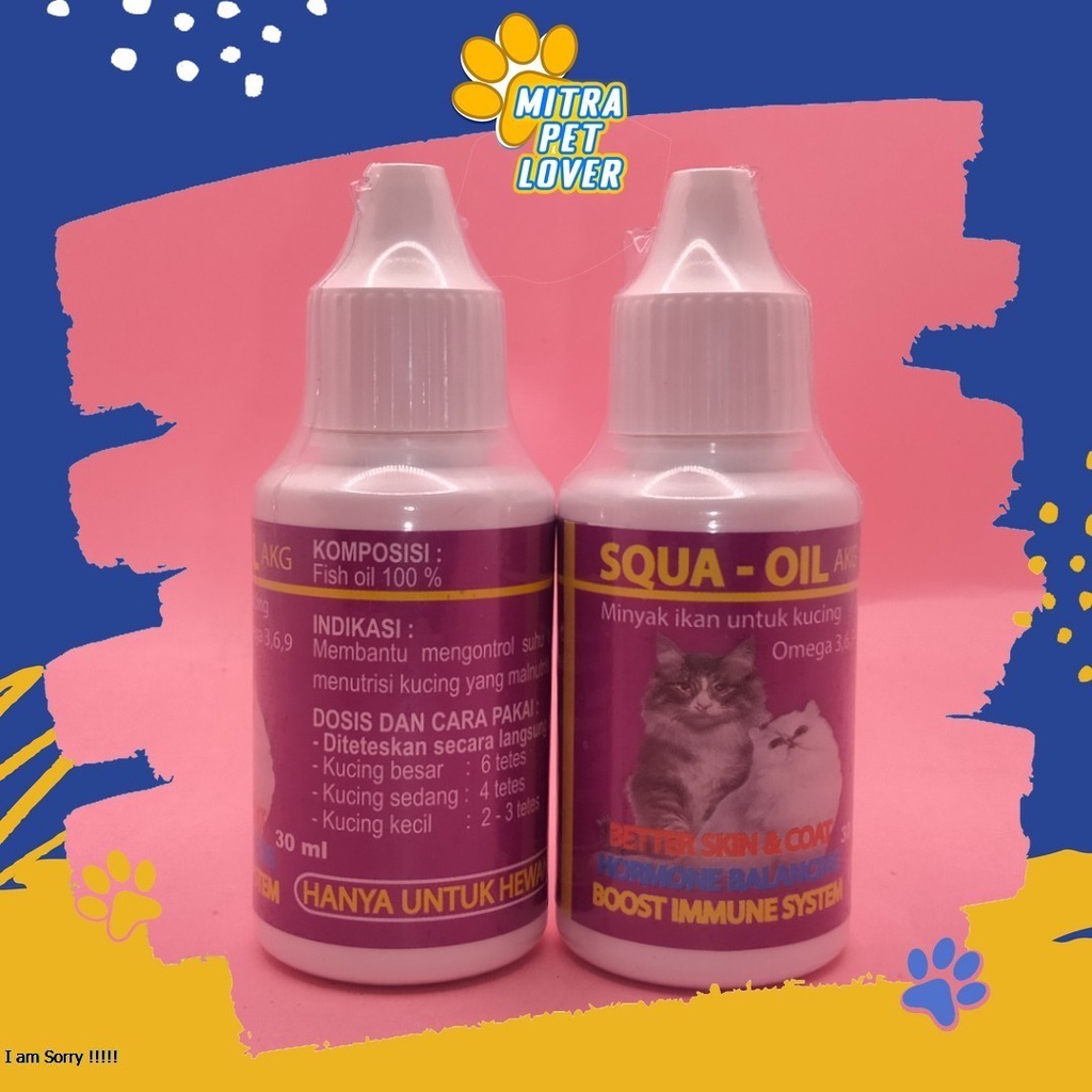 VITAMIN MINYAK IKAN KUCING - SQUA OIL CAT DROP 30ML - SUPLEMEN MENYEIMBANGKAN HORMON MEMBERI NUTRISI MELEMBUTKAN BULU - MURAH ASLI GARANSI KUALITAS ORIGINAL - PET ANIMAL HEALTHCARE &amp; VETERINARY TAMASINDO OBAT KESEHATAN &amp; VITAMIN TERNAK HEWAN MITRAPETLOVER