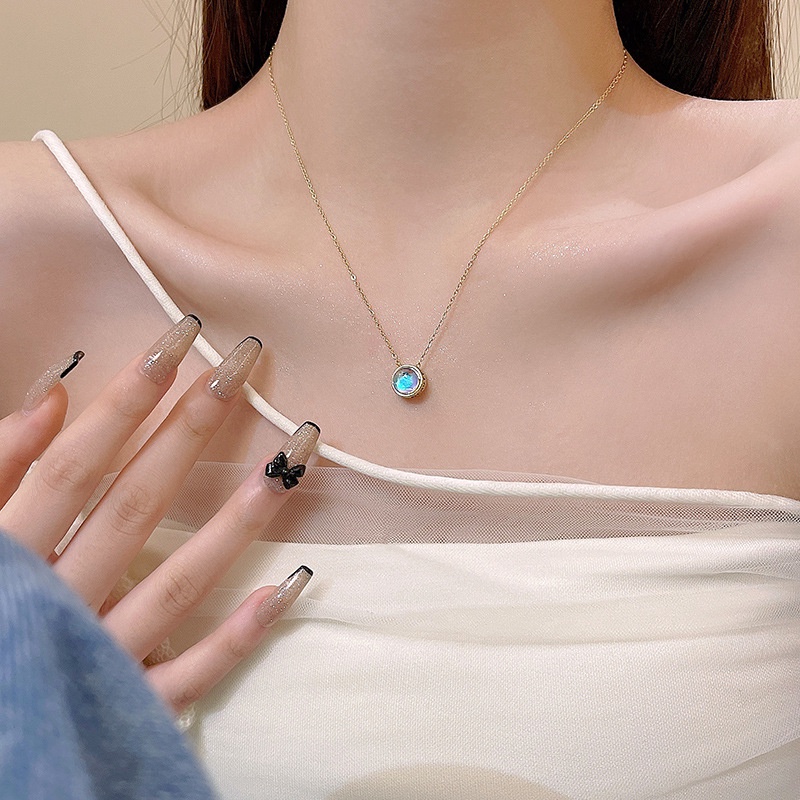 Mewah Mimpi Biru Baja Titanium Kalung Wanita Fashion Choker Necklaces