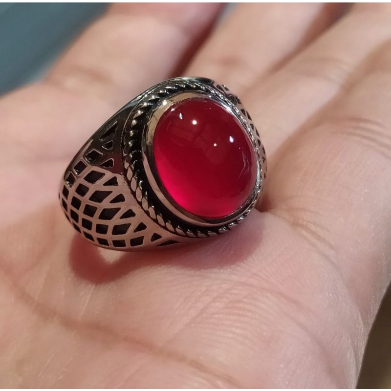 Cincin akik red Baron kristal giwang natural