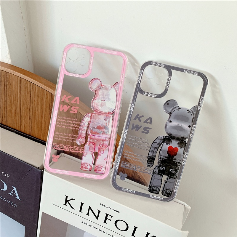 IPHONE Fashion Wave Violent Bear Transparan Phone Case Kompatibel Untuk Iphone13 12 11 Pro Max X Xs XR Frosted Edge Shock Resistant Lembut TPU Back Cover