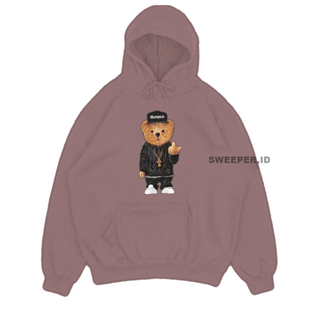 SWEATER HOODIE HIP-HOP TEDDY BEAR SABLON PRINTING BAHAN FLEECE