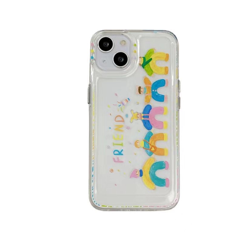 IPHONE Cute Rainbow People Shockproof Soft Phone Case Kompatibel Untuk Iphone14 13 11 12 Pro XS Max X XR 78 6 6S Plus Casing Transparan TPU Cover