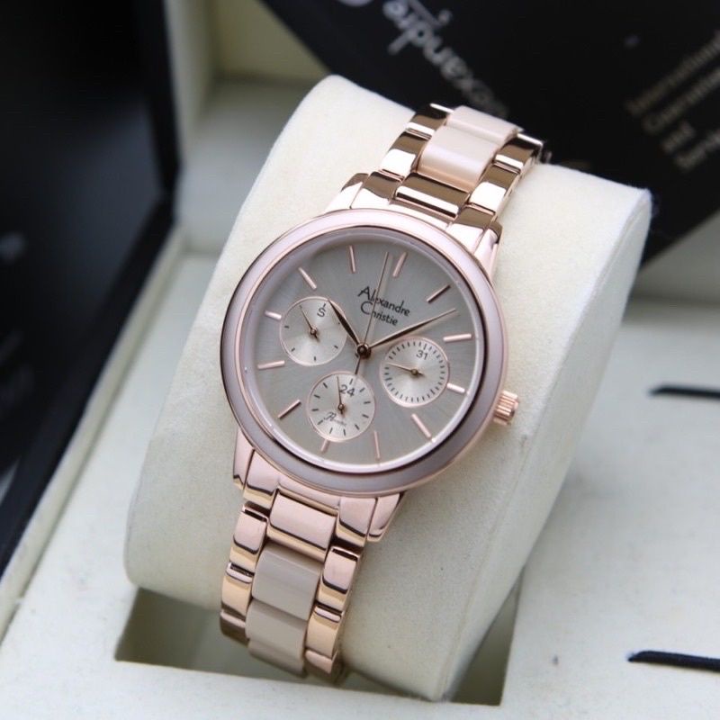 JAM TANGAN WANITA ALEXANDER CHRISTIE AC 2938 ROSEGOLD CREAM AC 2938  ORIGINAL