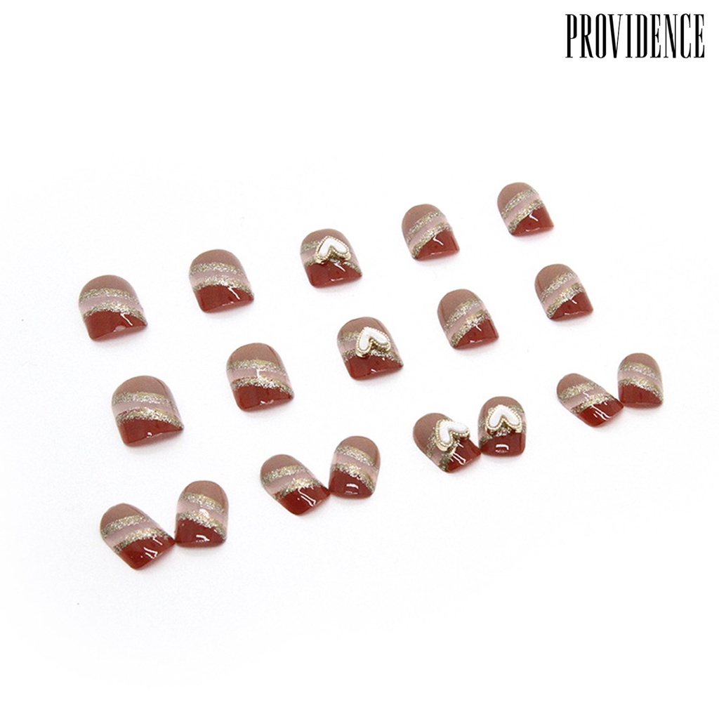 Providence 1set Kuku Palsu Mengkilap Penuh Penutup DIY Mempesona Efek Visual Musim Gugur Musim Dingin Caramel Coklat Jantung Buatan Kuku Nail Salon Pasokan