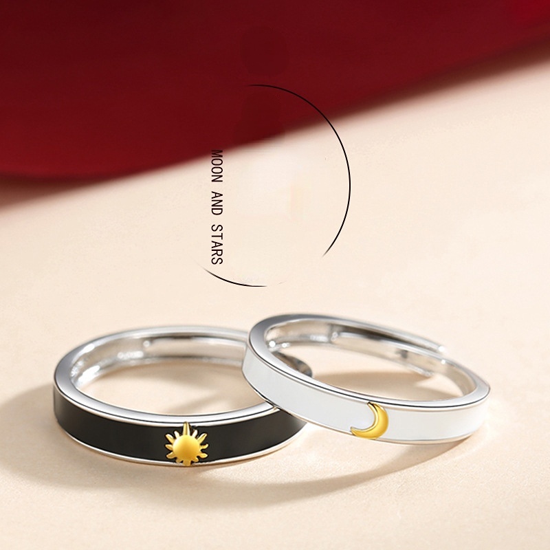 Halus Sederhana Dapat Disesuaikan Cincin Jari Terbuka Elegan Halus Tipis Pria Pesta Rings Sun Moon Couple Rings Wanita Fashion Perhiasan Indah Hadiah