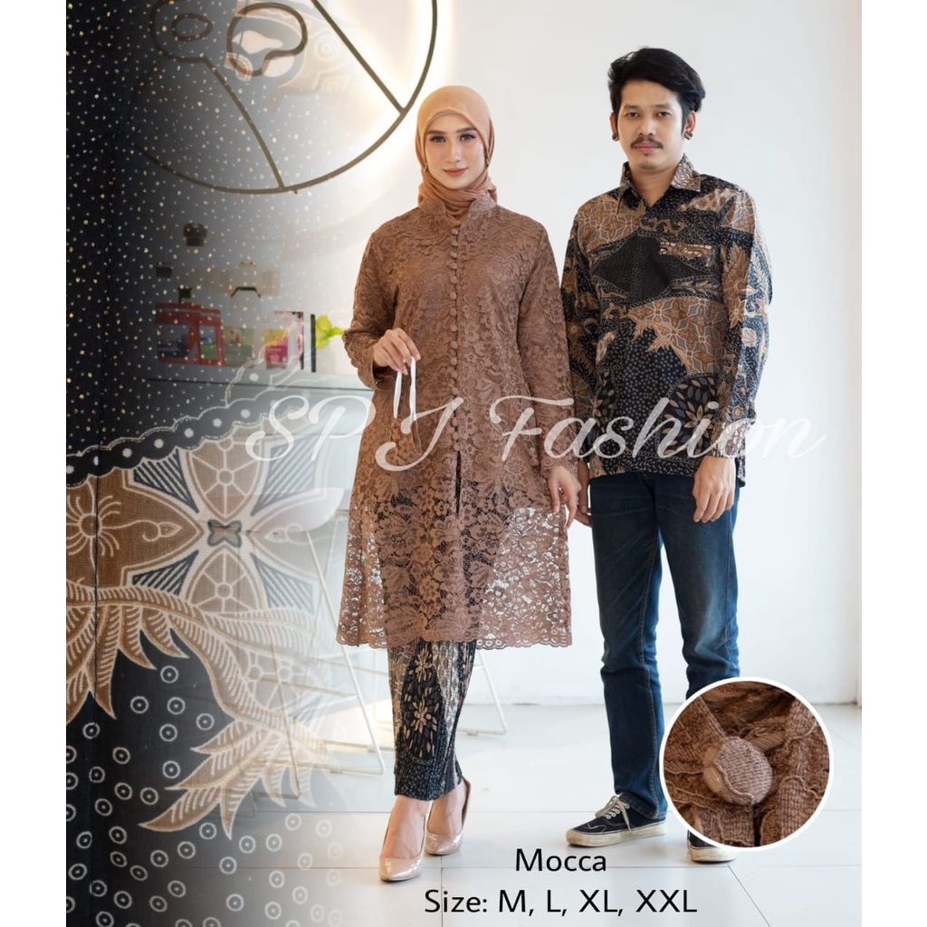 LAUNCHING STELAN KEBAYA TUNIK BROKAT COUPLE BATIK PRIA MODERN/OUTFIT PASANGAN/COUPLE WISUDA/SERAGAMAN PESTA BY SPJ FASHION