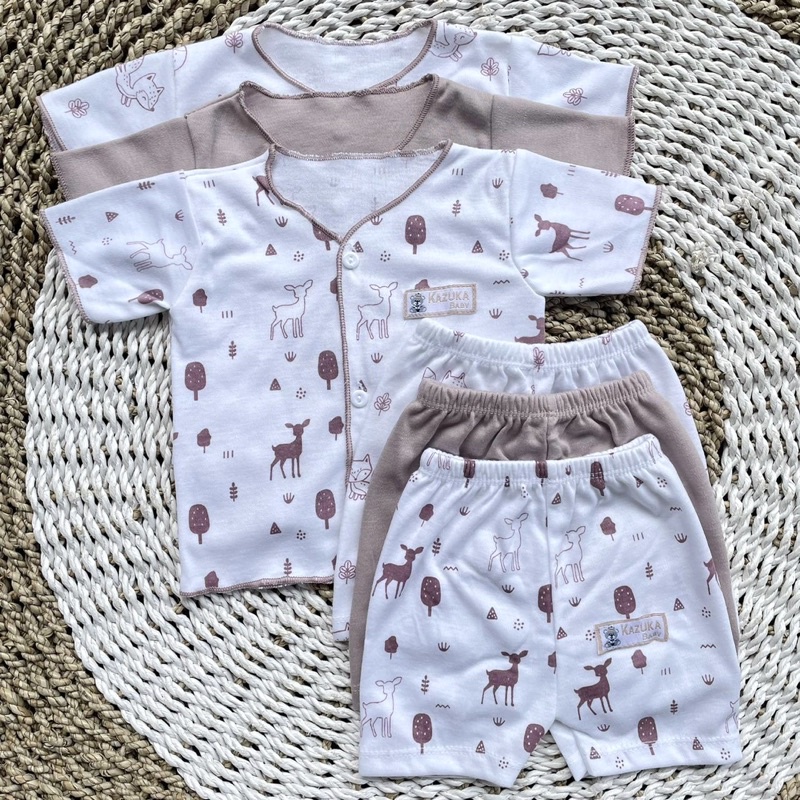 3 PCS Baju Bayi Lengan Pendek + Celana Pendek Bayi Baru Lahir Baju Bayi Setelan Warna Taro Celana Bayi Newborn Hampers Bayi Hadiah Lahiran Bayi DNW BABY